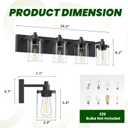 Bathroom Vanity Light, 4 Light Matte Black Light Fixture with Clear Glass Shade, 29 in Modern＆Farmhous Vanity Lights, Bathroom Light Fixtures Over Mirror for Bathrooms, Livingroom