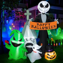 6FT Halloween Inflatables Outdoor Decoration, Ghost & Pumpkin, with Blow Up Inflatables Decorations Built-in LED Lights - for Party Garden Yard Halloween Decorations