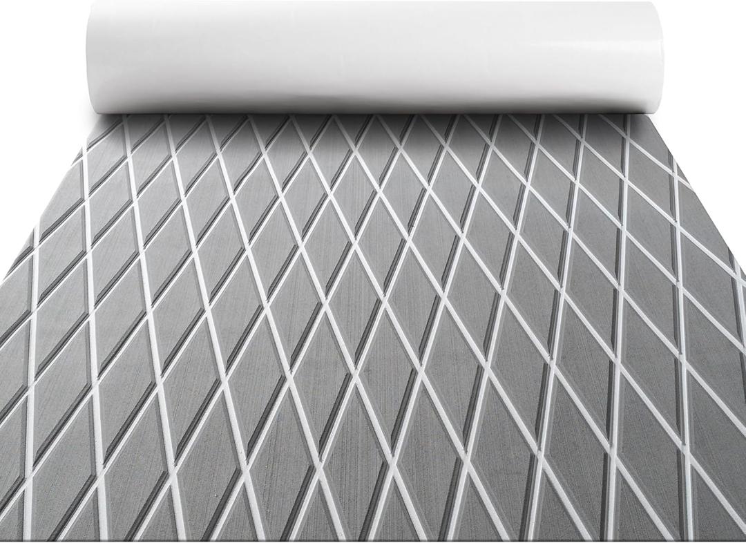 Fullfire Boat Flooring - EVA Foam Boat Decking - Marine Mat Self-Adhesive Flooring Sheet Marine Carpet for Motorboat Yacht Kayak RV (94" x 47", Grey With White Lines)