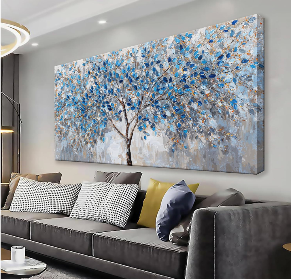 Abstract Large Wall Art Decor 29"x58" Blue White Wall Art For Living Room
