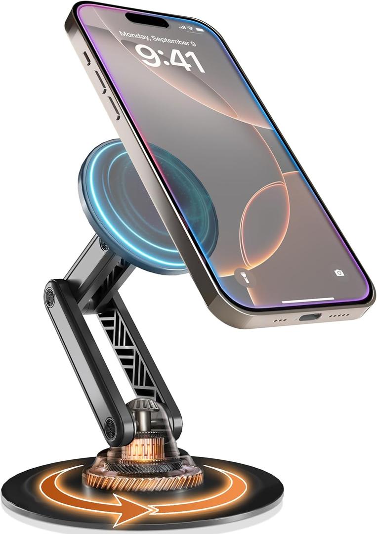 Cooper Mag360 iPhone Stand for Desk, 360 Adjustable MagSafe Phone Stand, MagSafe Phone Holder with Strong Magnetic Mag Safe | iPhone 16 Pro Max, 15 14 13 12 & Plus, Foldable 3-Axis Leg (Black)
