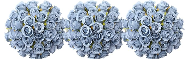 Hoteam Heads Dusty Blue Artificial Rose Flowers 3 Bouquet Wedding Decoration Faux Flower Arrangement Bouquet with Stem Bridal Shower Gift Floral Centerpiece for Tables