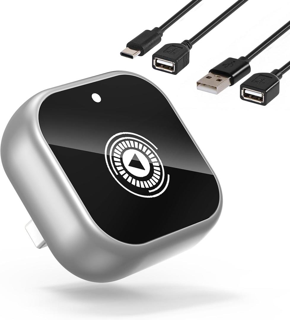 Wireless CarPlay Adapter for Cars with Built-in Wired Apple CarPlay Plug and Play, Mini-USB Design, Fast Stable Connection, for iPhone with USB/Type-C Port, Silvery
