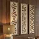 X DELUXE Minimalist Aztec Wood Wall Decor Set of 3 Geometric Scandinavian Boho Hanging Panels for Living Room Bedroom Hallway Office Modern Tribal MDF Wall Art Vertical Decorative Interior Accent, 19.69"L x 4.92"W