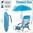 Lamberia Folding Beach Chair with Umbrella for Adults, Portable Low Beach Chairs with 300lbs Capacity, Lightweight Fodable Camping Chair for Travel, Picnic, Concert & Outdoor Activities, Blue