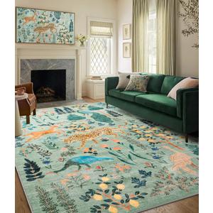 Chakme Jungle Animal Green Tiger Area Rug, 6x9FT for Living Room, Non Slip, Soft, Thin, Colorful, Nursery Rug, Color: Green/Animal