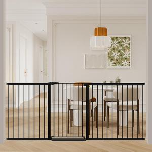 Fairy Baby 38" Extra Tall Baby Gate for Stairs & Doorway, 81.9"-84.6" Extra Wide Long Dog Pet Gate for House Indoor, Long Safety Child Gate No Drill, Metal Auto Close Walk Thru Swing Puppy Gate, Black