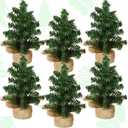 Yinder Tabletop 6 Pcs Mini Christmas Tree 7.87 Inch Artificial Mini Xmas Miniature Pine Christmas Tree with Linen Base for Xmas Holiday Decorations Indoor Home Kitchen Dining Table