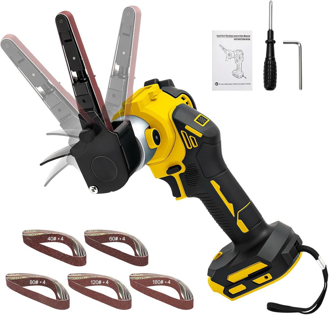Cordless Belt Sander for Dewalt 20V Battery, Brushless Belt Sander with 120 Rotatable Head, 0-13000 RPM Variable Speed, LED Display, Includes 20 Belts for Various Sanding (No Battery)