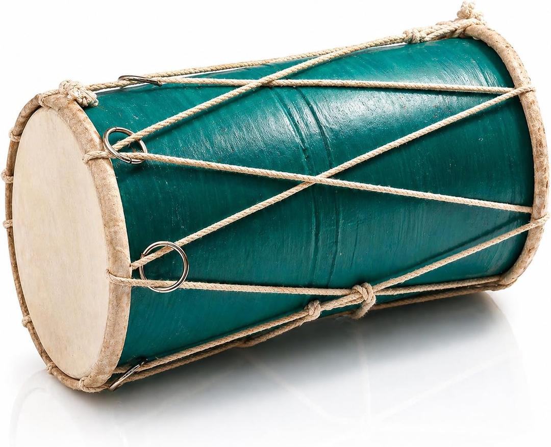 Small 10 x 6 Inch Compact Dholak Drum Set, Handmade Wood & Leather Classical Indian Hand Percussion Drums, World Musical Instruments Punjabi Tabla Dhol Dholki For Decor & Travel Gift
