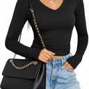 Avidlove Womens Long Sleeve Tops Double Lined V Neck Top Fitted Basic T Shirts Going Out Tops with Panties (Black, L)