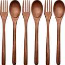 Patelai 6 Pieces Wooden Spoons Forks Set Wooden Utensils for Eating Wood Dinner Utensil Set Reusable Flatware Tableware Handmade Natural Cutlery Includes Spoon Fork for Cooking Eating Kitchen