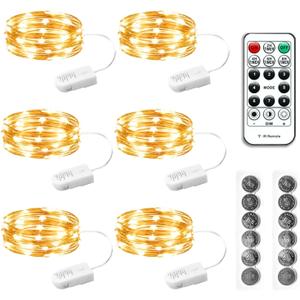 HXWEIYE 6 Pack Fairy Lights Battery Operated with Remote & Timer, 7ft 20LED Mini Firefly Starry Lights Mason Jar Lights for Indoor Outdoor Bottle Tree Party Wedding Thanksgiving(Warm White)