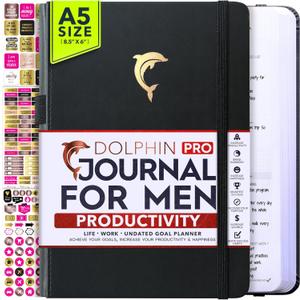 Journal for Men- Undated Daily, Weekly & Monthly Planner with Budget Section | A 12 Month Journey to Increase Productivity & Happiness | Life Organizer & Gratitude Journal - Horizontal Format (DOLPHIN)
