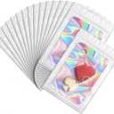 ANZNKU 100 Pack Mylar Bags Reasealable Holographic Bags, Smell Proof Bag Zipper Pouches with Clear Window, Jewelry Candy Sealable Bag for Packaging Sample Party Favor (White, 7.1 x 10.2 Inch)