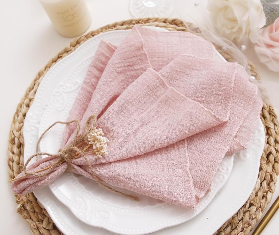 Dinner Cloth Napkins Set of 10,Gauze Napkins 100% Soft Cotton,Washable Spring Easter Cloth Napkins for Wedding Decorative Bridal Shower Family Everyday Use,40 * 40cm (16 * 16 inches),Dusty Pink