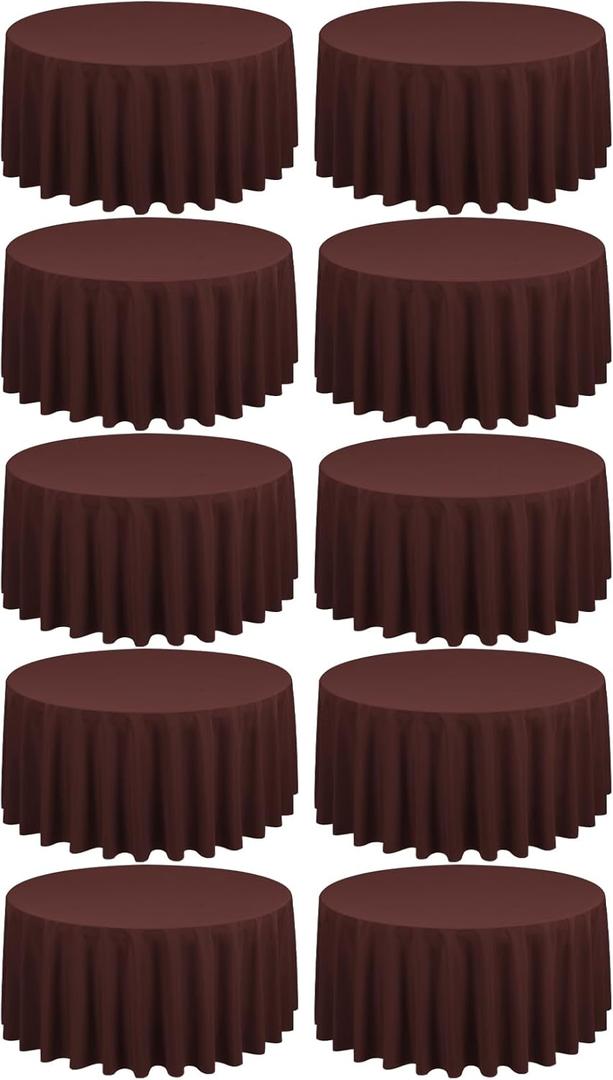 10 Pack Brown Round Tablecloths 90 Inch, Circle Bulk Washable Linen Polyester Tablecloth, Table Cloth Cover for Wedding Buffet Party Banquet Reception Restaurant and Camping