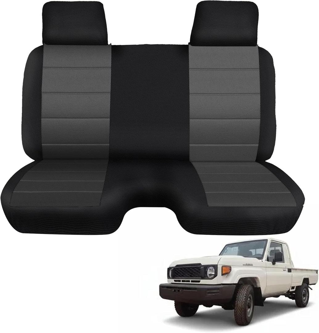 Front Bench Seat Cover for Toyota Pickup 1987-1994, Knitted Fabric with Molded Headrest & Small Shifter Notch, Bottom with Small 2-3 inches Notch - Black