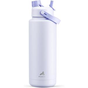POWCAN 40 oz Insulated Water Bottle with 2-in-1 Straw and Spout Lid, Keep Cold 24H, Leak-Proof, BPA-Free, Double Wall Stainless Steel Water Bottle for Sports, Gym, Travel, and School (Lupine)