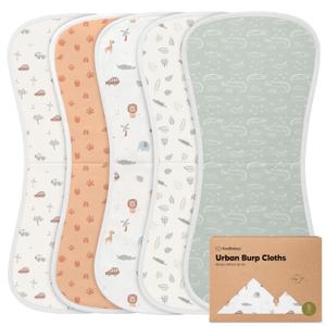 Organic Burp Cloths Baby Boy & Girl  5Pack Super Absorbent Cotton Burping Cloths for Babies, Soft & Plush Newborn Spit Up Rags, Infant Towels for Milk Spit Up, Unisex, Large 21" x 10" (Wilderness)