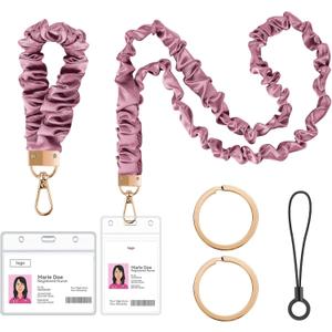 takyu Scrunchie Lanyard for Id Badges, Neck and Wrist Stretchy Lanyards for Teachers, Id Badge Holder Wristlet for Women Keys Keychain Office, School, Hospital, Cruise Ship CardsPurple