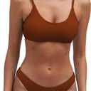 Fanuerg Women's Ribbed Bikini Sets Scoop Neck Cheeky Swimsuit Textured Two Piece Bathing Suit (Small, Coffee Brown)