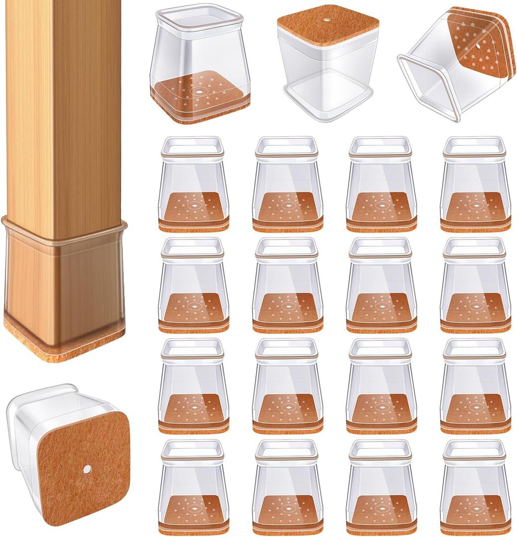 24 Pcs Chair Leg Floor Protectors for Hardwood Floors Square Silicone Covers to Protect Wood Tile Floors Felt Pads Furniture Leg Caps Non-Slip Reduce Noise (Fit:3/4" to 1")