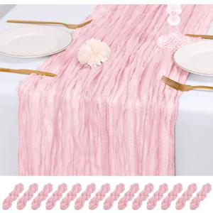 14 Pack Light Pink Cheesecloth Table Runner 17x108 Inch Semi Sheer Boho Gauze Cheese Cloth Fabric Table Runners, for Wedding Party Baby Shower Birthday Home Decor Garden Farmhouse
