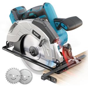 Ecarke Cordless Circular Saw 7-1/4" Compatible with Makita 18v Battery(Bare Tool), 5000RPM Electric Circular Saw with Laser Guide, 2 Blades(24T & 40T), 0-45 Bevel Cutting, Max 2-1/4" Depth for Wood