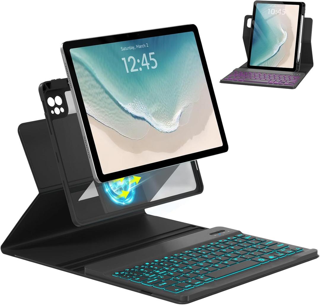 Magnetic Keyboard Case for iPad Air 11-inch (M2 2024) & Pro 11 1st/2nd/3rd/4th,360 Rotation Detachable & 7 Color Backlit BT Keyboard Cover for ipad Air 5th 4th Generation 10.9 inch (Black)