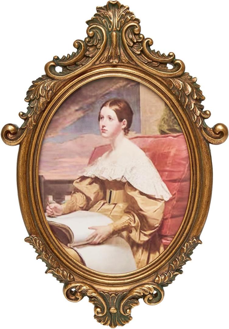 Vintage Oval Picture Frame 7x9 Inch, Antique Ornate Photo Frames with Glass Front, Tabletop & Wall Hanging, Photo Gallery, Gift Ideas, Gold