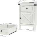 Farmhouse Nightstand with Charging Station, White Side Table, Rustic End Table with Barn Door and Drawer, Rustic Floating Nightstands Modern Bed Side Table Night Stand for Bedroom and Living Room