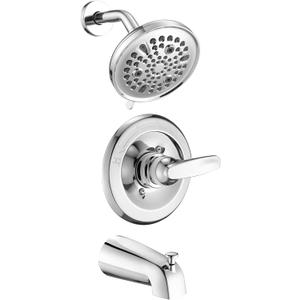 9-Setting Rain Shower Faucet Trim Kit Compatible with 13/14 Series, High Pressure 5.5" Round Rain Shower Head& Tub Handle Set, Chrome (Valve& Catridge Not Inclued)
