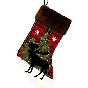 20 inch Big Moose Christmas Stockings, Single Black Deer Reindeer Buffalo Plaid Cute Rustic Farmhouse Xmas Stocking with Snowflake for Baby Child Children Kids Girl Boy Christmas Dcor (Big Moose)