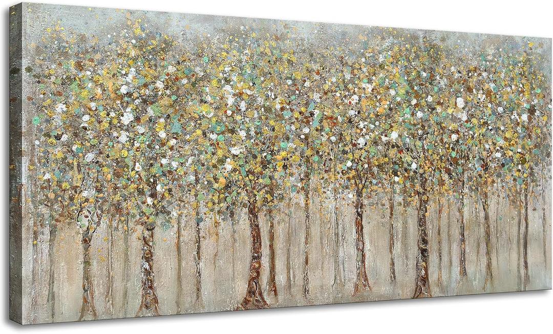Colorful Trees Canvas Wall Art, Abstract Natural Plant Painting Decor Vintage Landscape Picture Framed Artwork Poster for Living Room, Office Home Decoration - 24" x 48"