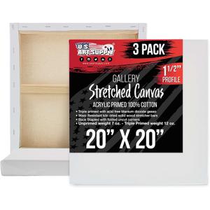 U.S. Art Supply 20"x20" Stretched Canvas for Painting, Gallery Depth 3-Pack