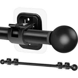 Curtain Rods No Drilling for Windows Set 30 to 45 Inch, 5/ 8 Inch Diameter Drapey Pole with No Drill Curtain Rod Brackets, Renter Friendly Cortineros Para Ventanas with Adhesive Holder Hook (Black)