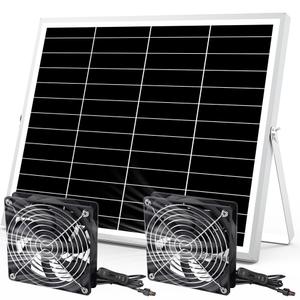 5 Inch Solar Powered Fan, Solar Exhaust Intake Fan Kit, IPX7 Waterproof Dual Fans with 13Ft On/Off Switch Cable, Cooling Ventilation for Greenhouse, Chicken Coop, Shed, Dog House, Outside