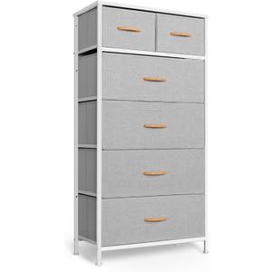 Tall Dresser for Bedroom, Vertical Storage Organizer Tower with 6 Drawers, Chest of Drawers with Fabric Bins, Steel Frame, Wood Top for Bedroom, Closet, Entryway- Light Grey Tall Dresser for Bedroom, Vertical Storage Organizer Tower with 6 Drawers, Chest of Drawers with Fabric Bins, Steel Frame, Wood Top for Bedroom, Closet, Entryway- Light Grey