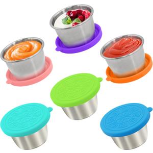 6x2.7 Oz Salad Dressing Container to Go,Handy Leakproof Stainless Steel Meal Prep Containers Reusable,Sauce Containers for Lunch Box, Picnics, Travel, Office and Kitchen Storage (Rainbow)
