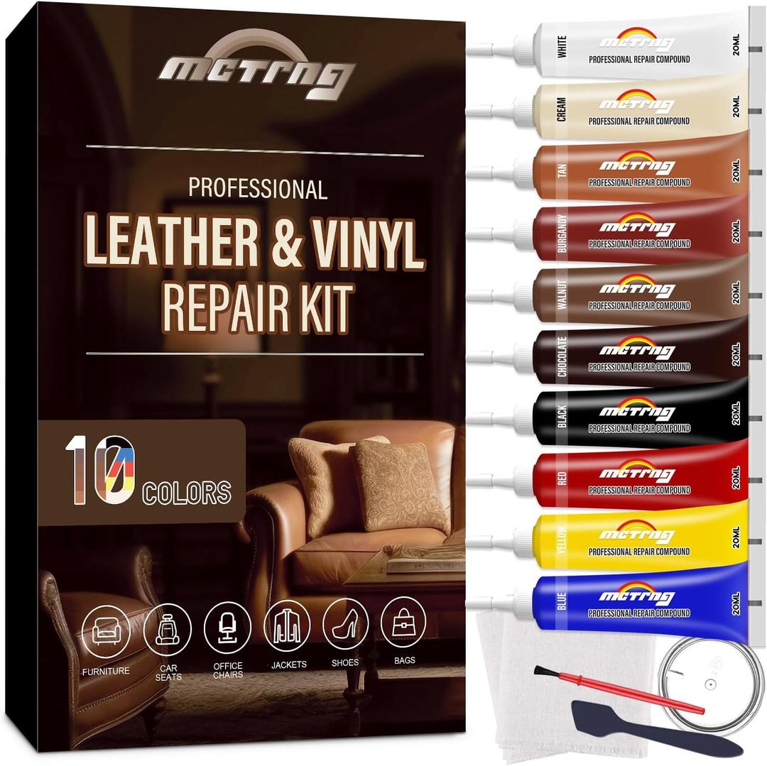 Leather Repair Kit for Furniture, Couch, Sofa, Jacket, Car Seats and Purse, Restores Faux, Artificial, Genuine Pleather and Any Material, with Super Easy to Follow Instructions to Match Any Color