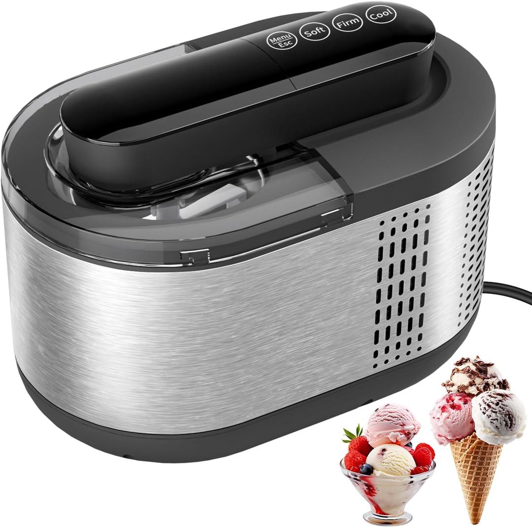 Ice Cream Maker Machine Automatic: TINANA Icecream Machine with LCD Display - Electric Gelato Maker - No Pre-Freezing