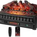TURBRO Eternal Flame 26 in. WiFi Infrared Quartz Electric Fireplace Log Heater with Sound Crackling, Realistic Lemonwood Logs, Adjustable Flame Colors, Remote Control, Thermostat, Timer, 1500W Black