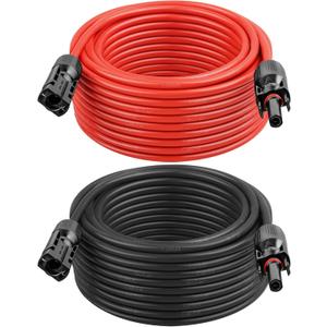 Solar Panel Extension Cable - 12AWG 100FT Solar Wire with Female & Male Waterproof Connector PV Wire for RV, Photovoltaic Systems, Home, Boat, Solar Panels, Car(100ft Red + 100ft Black)