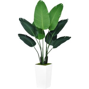 ASTIDY Bird of Paradise Artificial Plant 5FT - Faux Tropical Palm Tree with White Tall Planter - Fake Floor Plant Potted - Artificial Silk Tree for Home Office Living Room Decor Indoor