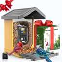 Bird Feeder with Camera Solar Powered,1080P HD Auto Capture Bird Videos with Panel with Visual Operation, with 32G Card (Yellow)