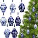 8 Pieces Christmas Chinoiserie Ornaments Mini Ginger Jar Ornaments Porcelain Hanging Ornaments Blue and White Ginger Jars Chinoiserie Decor for Xmas Tree Decorations(Stylish)