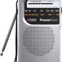 PowerBear Portable Radio | AM/FM, 2AA Battery Operated with Long Range Reception for Indoor, Outdoor & Emergency Use | Radio with Speaker & Headphone Jack (Silver)