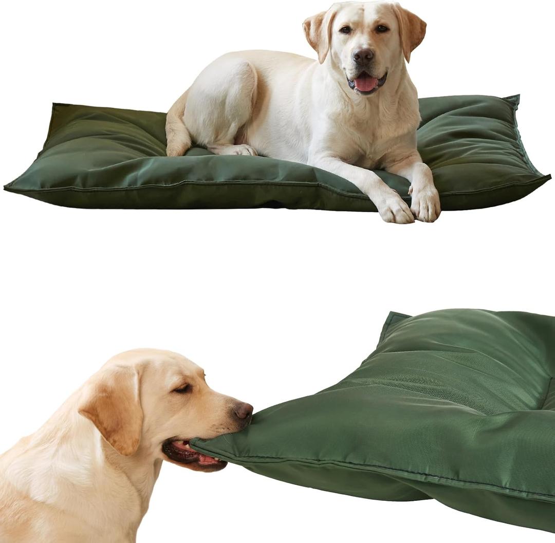 Chew Proof Indestructible Dog Bed for Aggressive Chewers, Durable & Waterproof Crate Pad, Machine Washable Tough Kennel Bed for Large Dogs, Indoor Outdoor Pet Bed, Large (28"x41", Green)