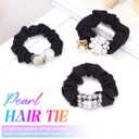Fashey Rhinestone Hair Ties Black Hair Scrunchies Fancy Pearl Ponytail Holders Decorative Hair Accessories for Women